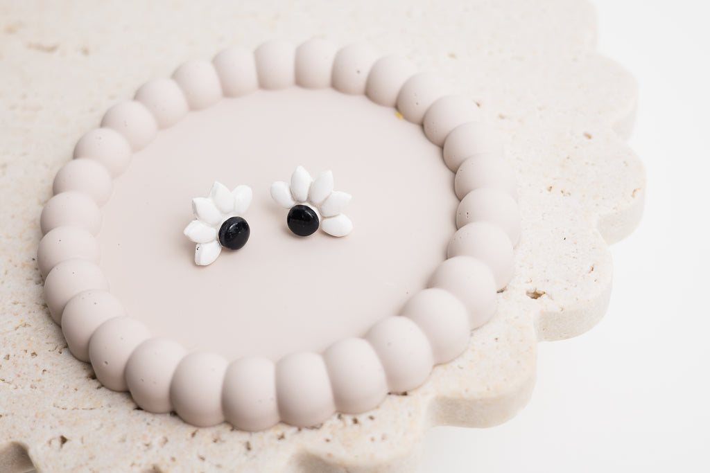 Half Daisy Studs  Black & White