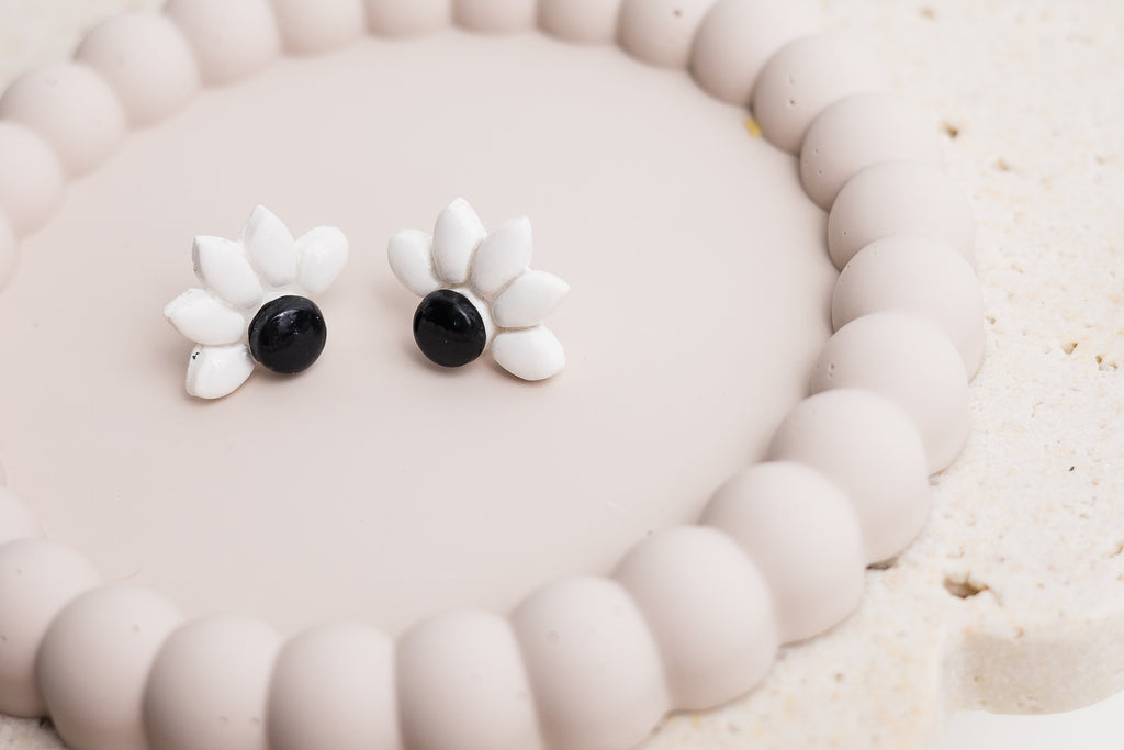 Half Daisy Studs  Black & White