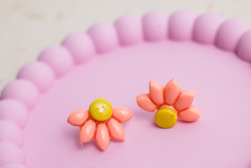 Half Daisy Studs Pink & Yellow