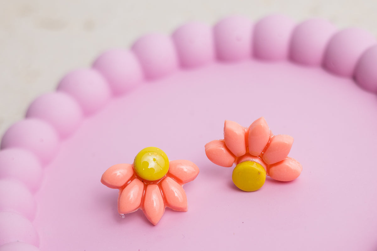 Half Daisy Studs Pink & Yellow