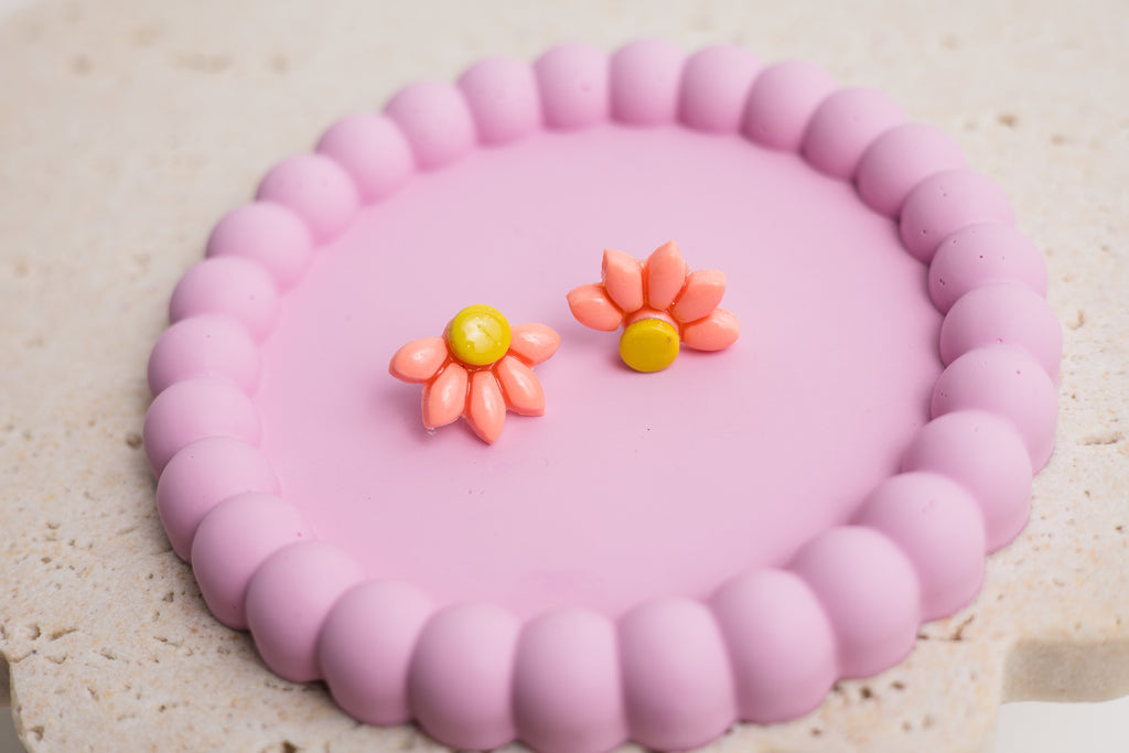 Half Daisy Studs Pink & Yellow