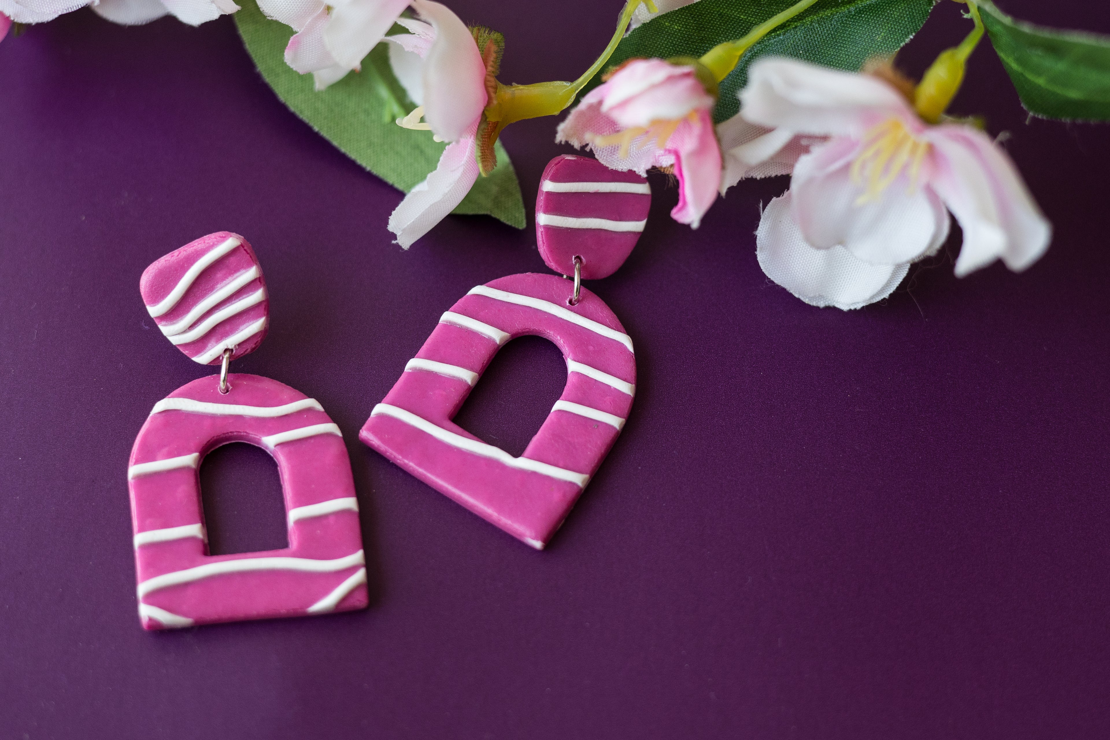 Pink Stripe Arch Earrings